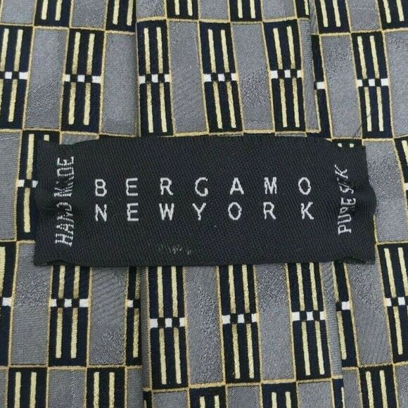 Bergamo Other - Bergamo Luxury Designer Abstract Gray Black Long Necktie - 100% Silk Tie 58 inch